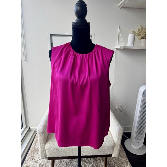 Express Bright Pink Satin Pleated Sleeveless Tank Size Medium NEW! - Picture 1 of 4